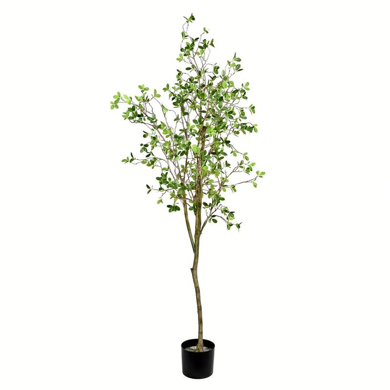 Vickerman 72" Artificial Potted Milan Leaf Tree in Black Planters Pot